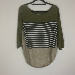 Maurices L Colorblock Striped Sweater, Green & Gray, Rayon Blend, Lightweight